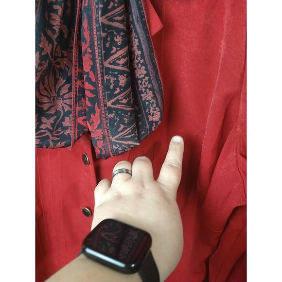 Leslie Fay Woman 20WP Shacket With Scarf Professional Career Red Collared Button - Picture 10 of 10